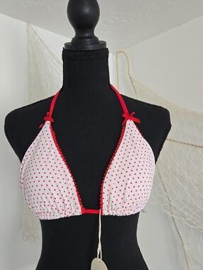 Red Polka Dot Triangle Bikini Top